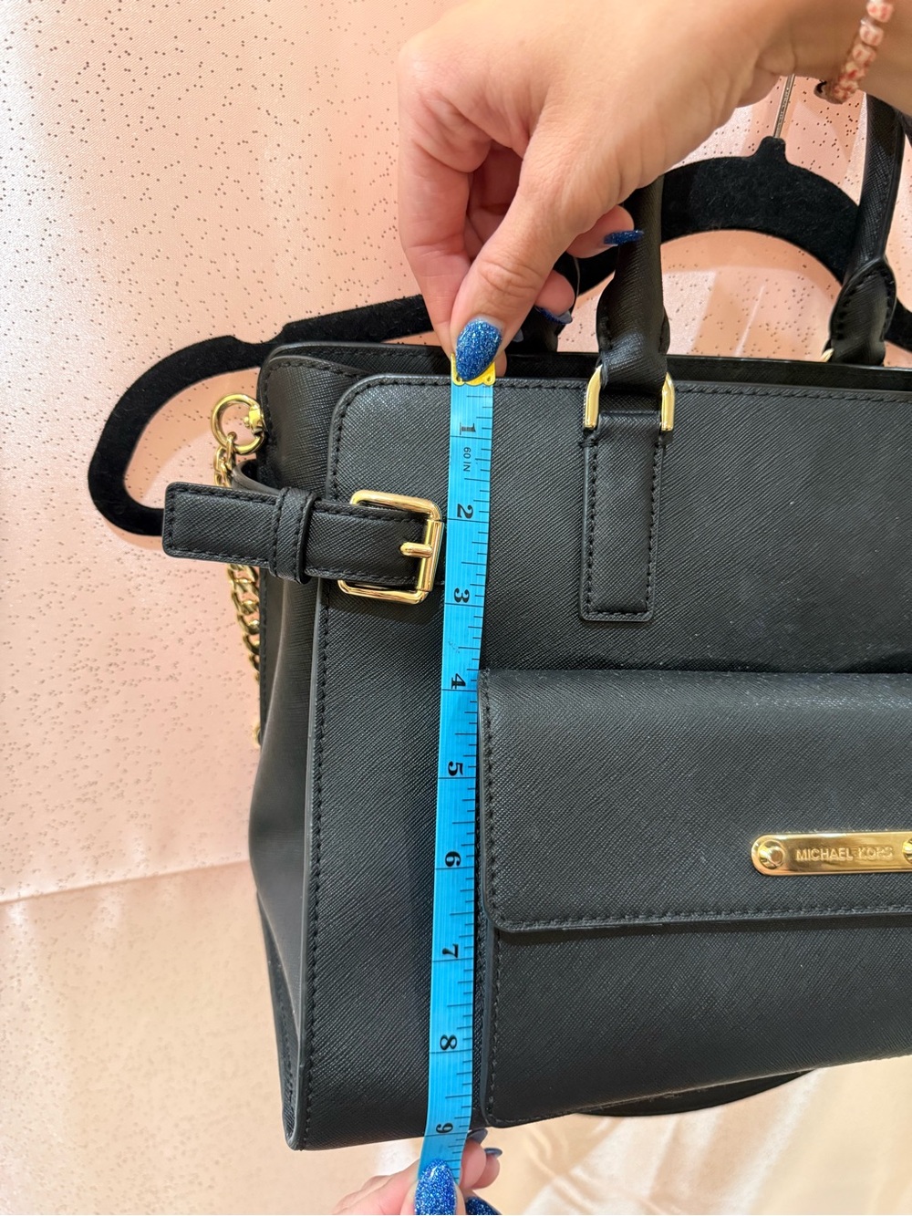 Michael Kors Black Saffiano Leather Satchel with Gold Hardware Charm - Picture 7 of 7